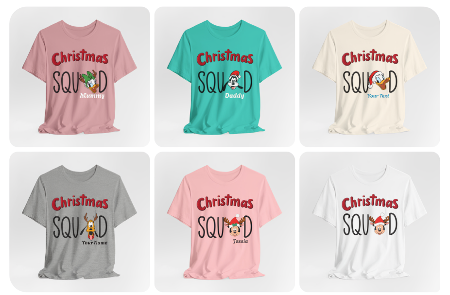 Disney Christmas Squad Matching Shirt  Mickey and Friends Holiday Tee  Personalized Disney Family Christmas Shirt  Custom Name Xmas Vacation Outfit