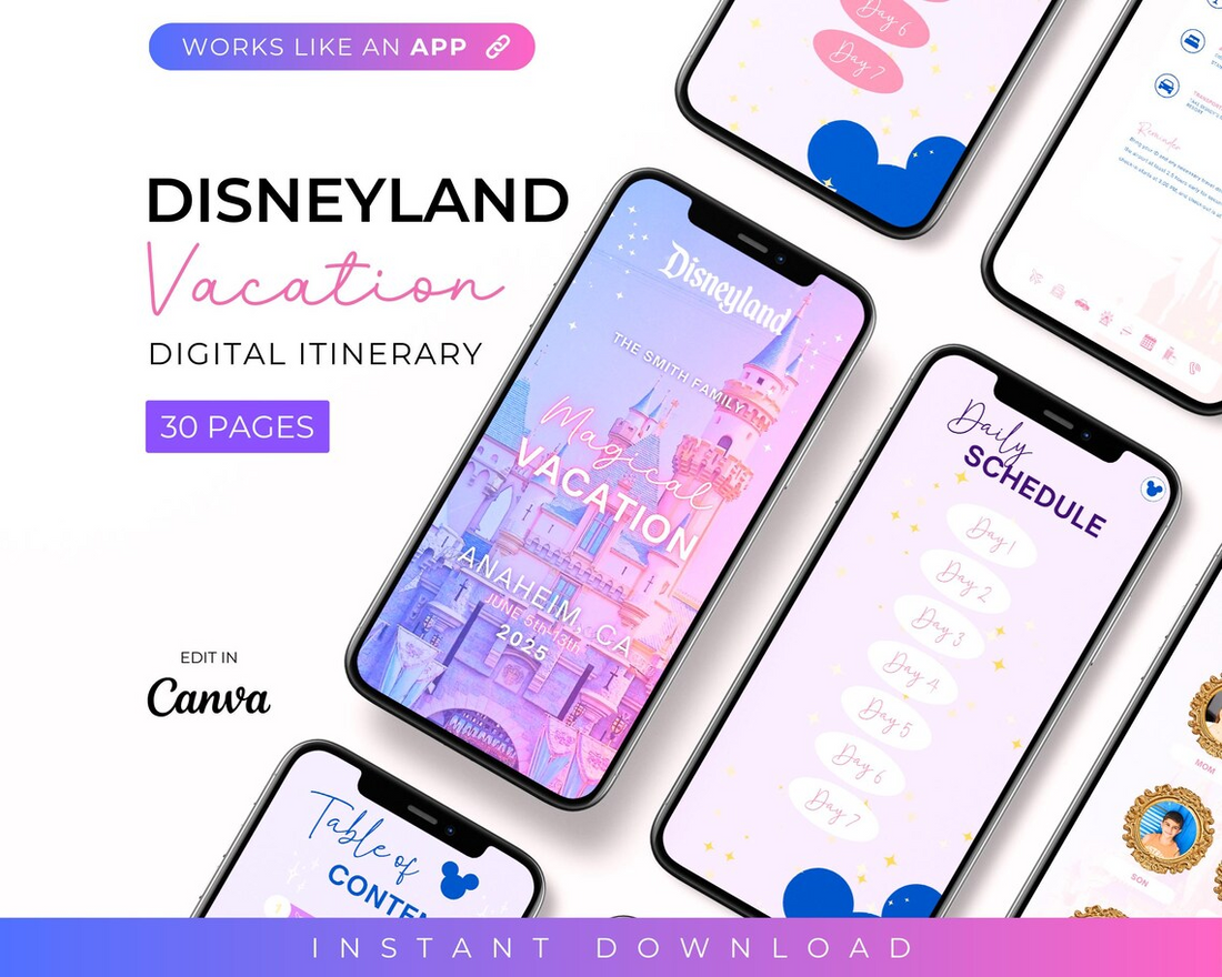 Disneyland Vacation Travel Digital Itinerary, Family Travel, Travel Agent Agency, Trip Itinerary, Disney Mobile Itinerary, Travel Guide