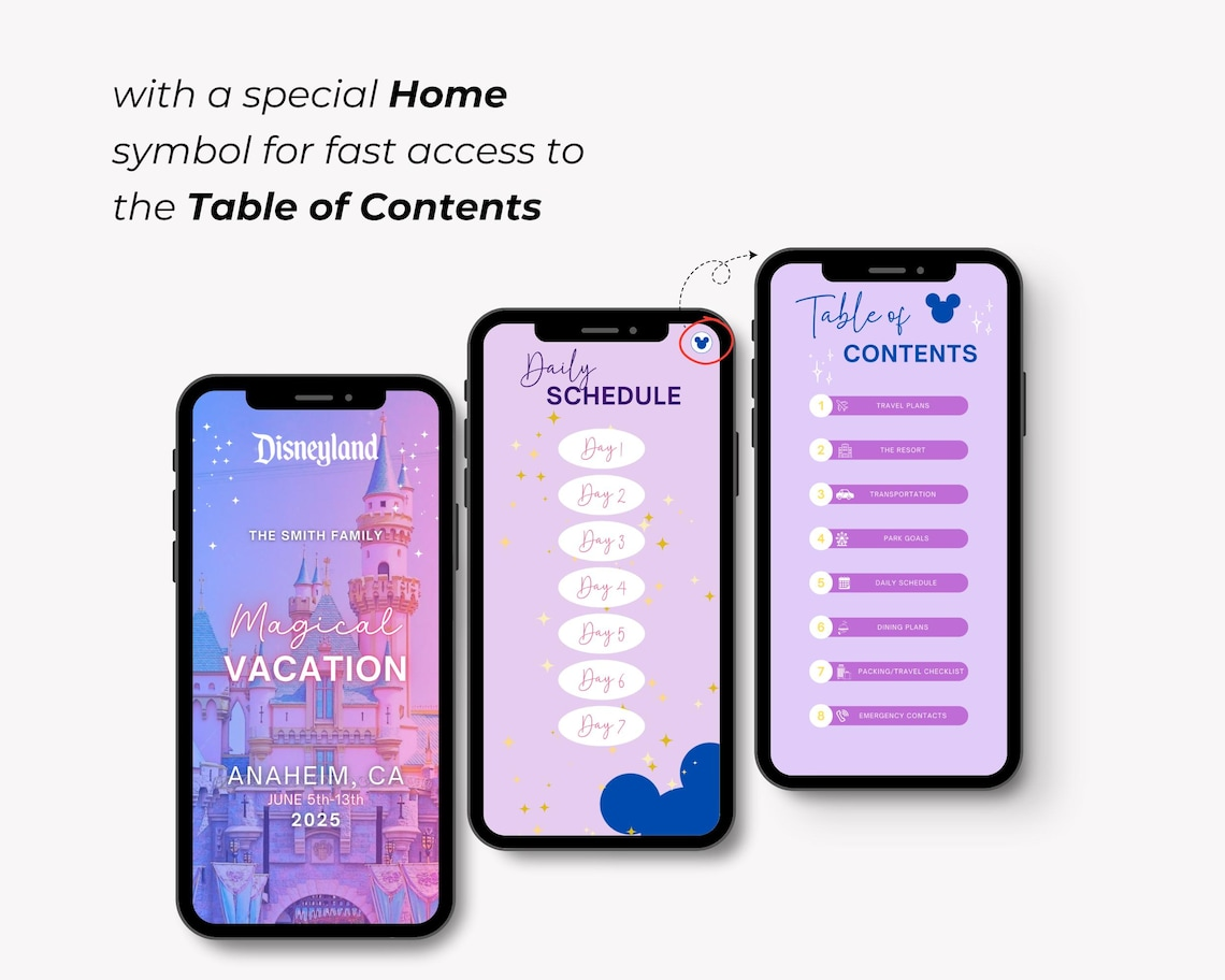 Disneyland Vacation Travel Digital Itinerary, Family Travel, Travel Agent Agency, Trip Itinerary, Disney Mobile Itinerary, Travel Guide