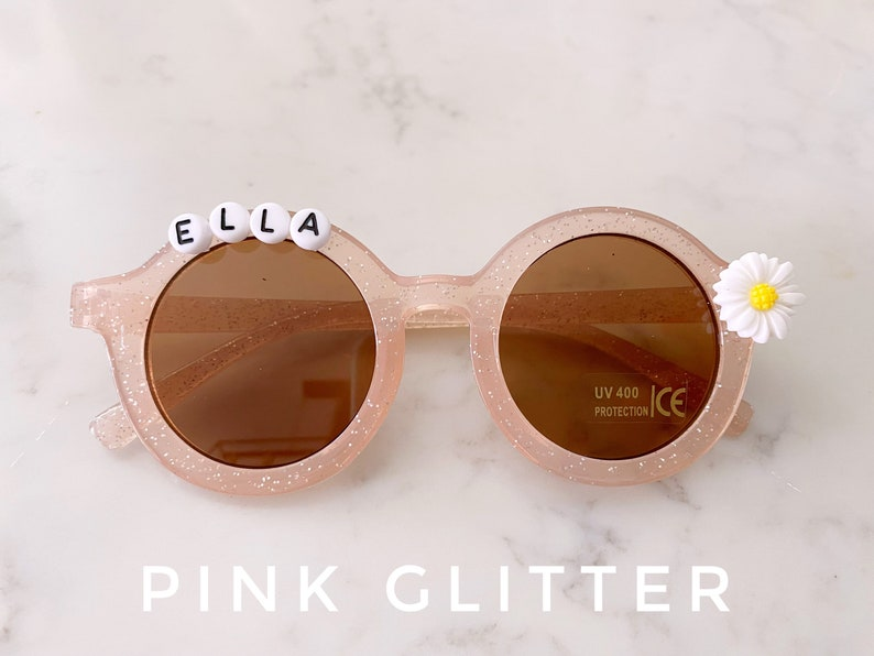 Floral Daisy Girls Personalized Name Premium UV400 Protection Sunglasses Toddlers Kids Babies Leather Case 4, 5, 6 Year Old Birthday Gift