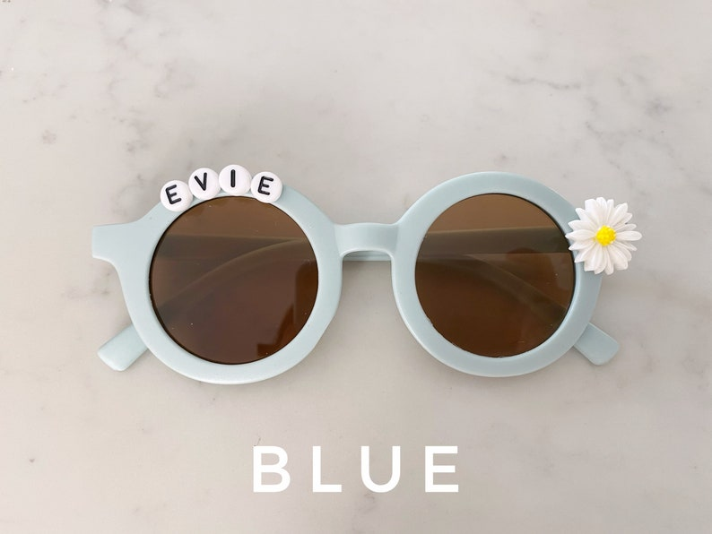 Floral Daisy Girls Personalized Name Premium UV400 Protection Sunglasses Toddlers Kids Babies Leather Case 4, 5, 6 Year Old Birthday Gift