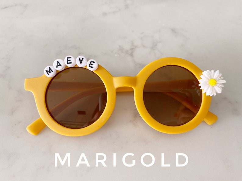 Floral Daisy Girls Personalized Name Premium UV400 Protection Sunglasses Toddlers Kids Babies Leather Case 4, 5, 6 Year Old Birthday Gift