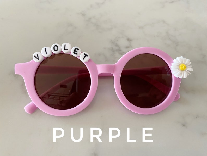 Floral Daisy Girls Personalized Name Premium UV400 Protection Sunglasses Toddlers Kids Babies Leather Case 4, 5, 6 Year Old Birthday Gift