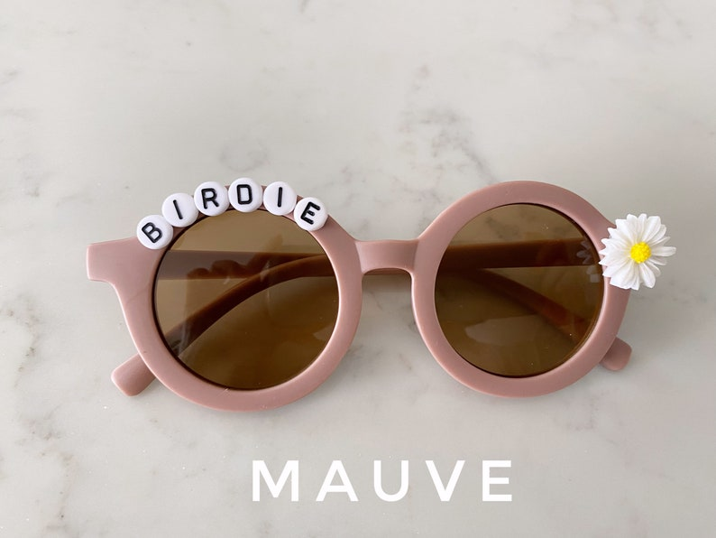 Floral Daisy Girls Personalized Name Premium UV400 Protection Sunglasses Toddlers Kids Babies Leather Case 4, 5, 6 Year Old Birthday Gift