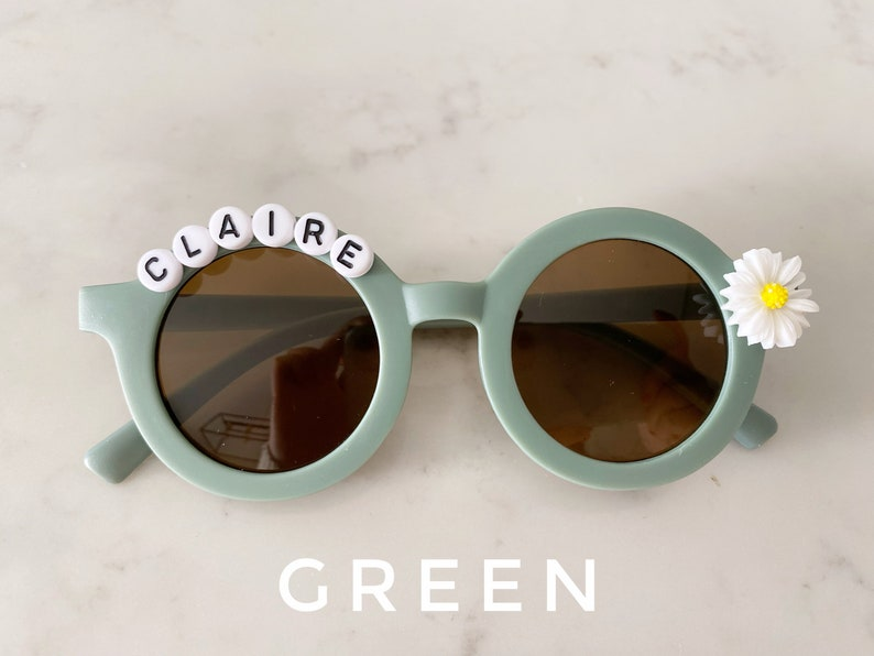 Floral Daisy Girls Personalized Name Premium UV400 Protection Sunglasses Toddlers Kids Babies Leather Case 4, 5, 6 Year Old Birthday Gift