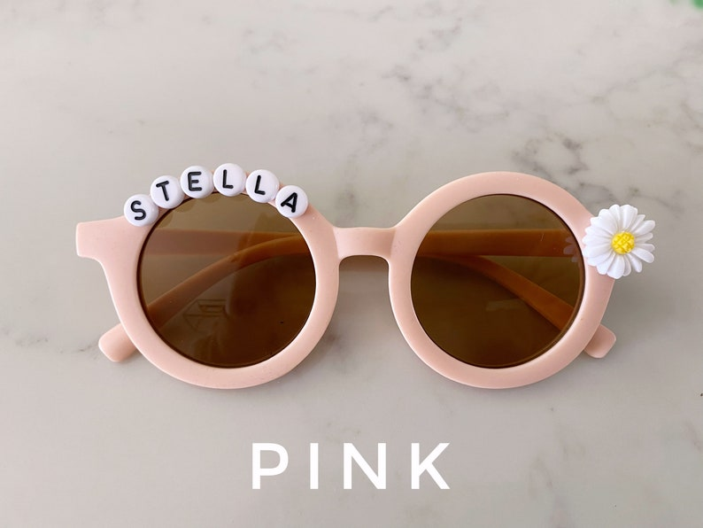 Floral Daisy Girls Personalized Name Premium UV400 Protection Sunglasses Toddlers Kids Babies Leather Case 4, 5, 6 Year Old Birthday Gift