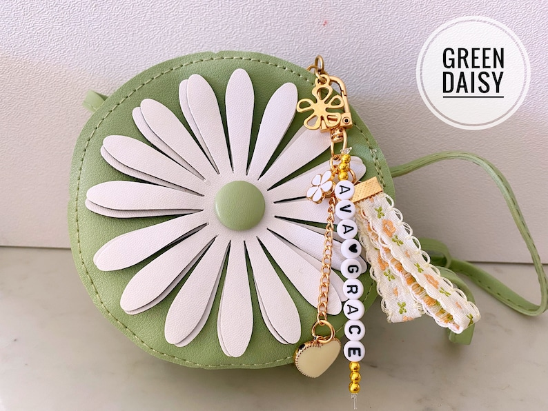 Girls Personalized Name Handbag Daisy Flower First Purse School Bag Princess Toddlers Kids Babies 4, 5, 6 Year Old Birthday Graduation Gift