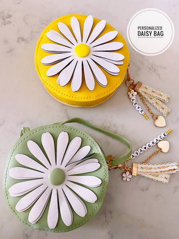 Girls Personalized Name Handbag Daisy Flower First Purse School Bag Princess Toddlers Kids Babies 4, 5, 6 Year Old Birthday Graduation Gift