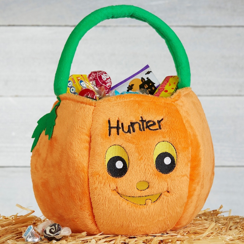 Pumpkin Pal Embroidered Plush Trick or Treat Bag, Custom Treat Bags, Custom Halloween for Kids, Custom Halloween