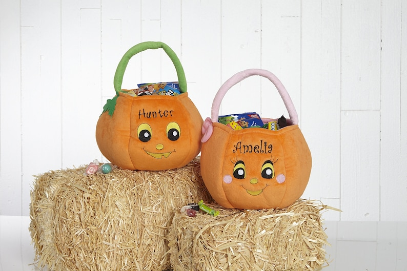 Pumpkin Pal Embroidered Plush Trick or Treat Bag, Custom Treat Bags, Custom Halloween for Kids, Custom Halloween