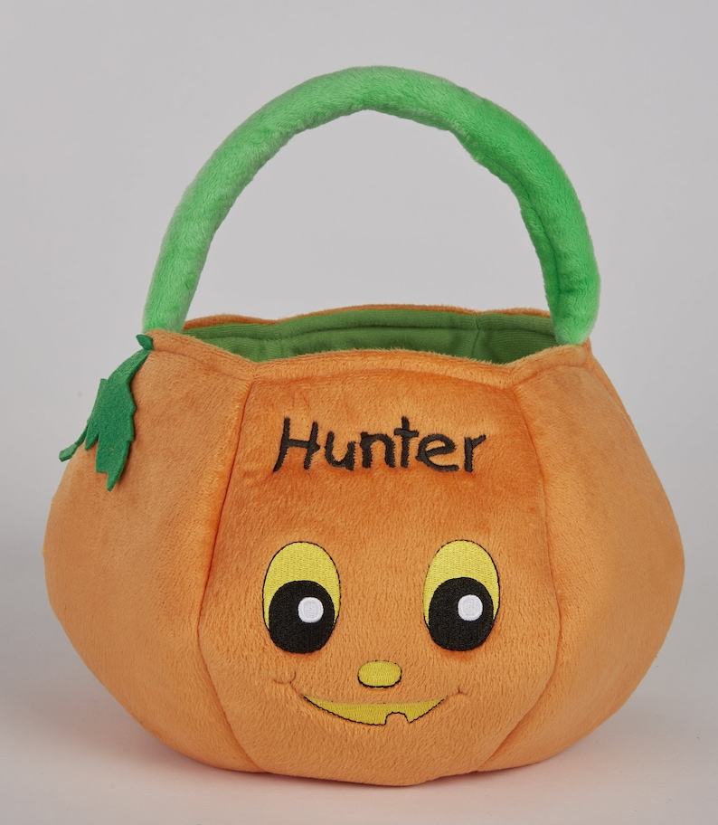 Pumpkin Pal Embroidered Plush Trick or Treat Bag, Custom Treat Bags, Custom Halloween for Kids, Custom Halloween