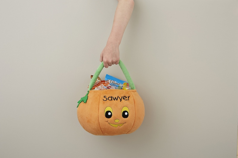 Pumpkin Pal Embroidered Plush Trick or Treat Bag, Custom Treat Bags, Custom Halloween for Kids, Custom Halloween