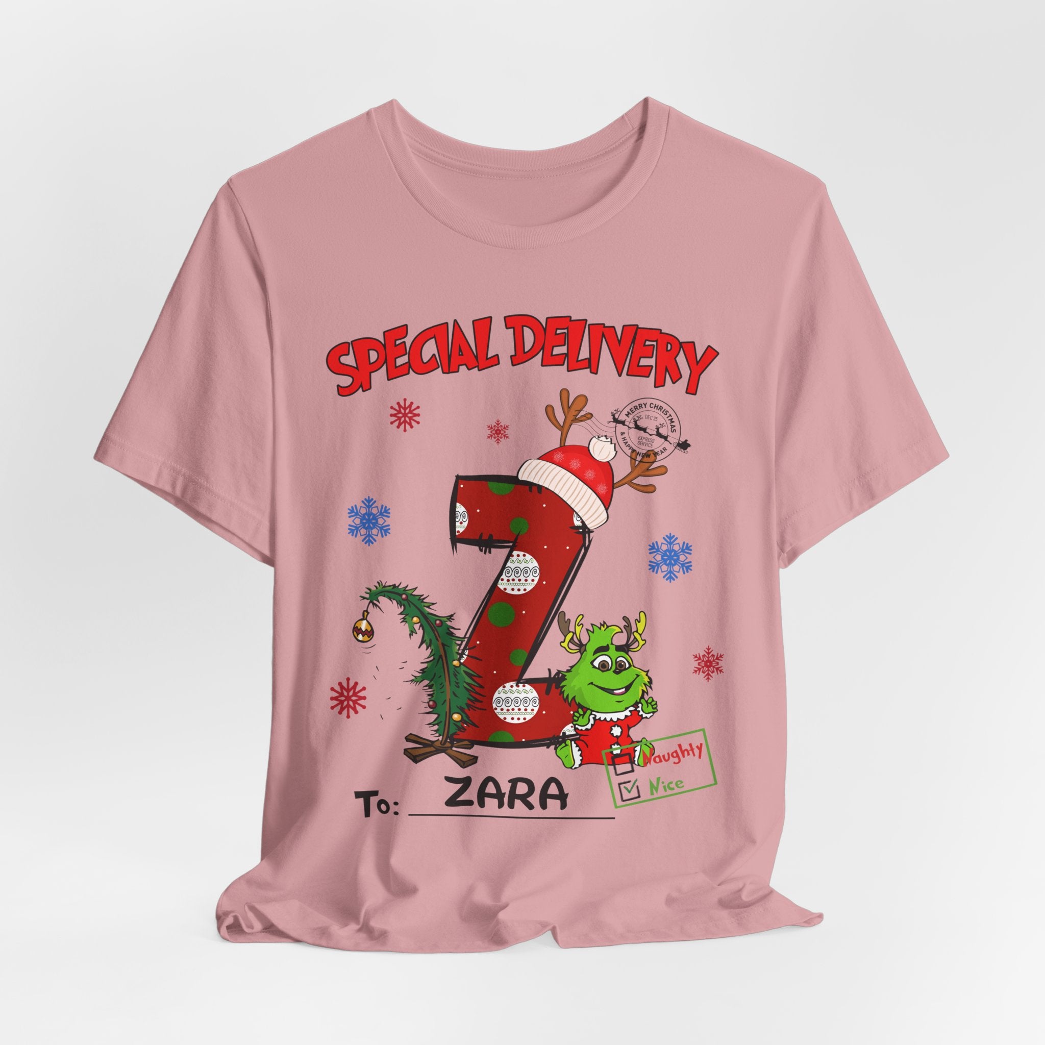 Special Delivery Christmas Letter Shirt – Personalized Name Tee, Custom Alphabet Xmas Gift, Naughty or Nice Check T-Shirt for Kids & Family