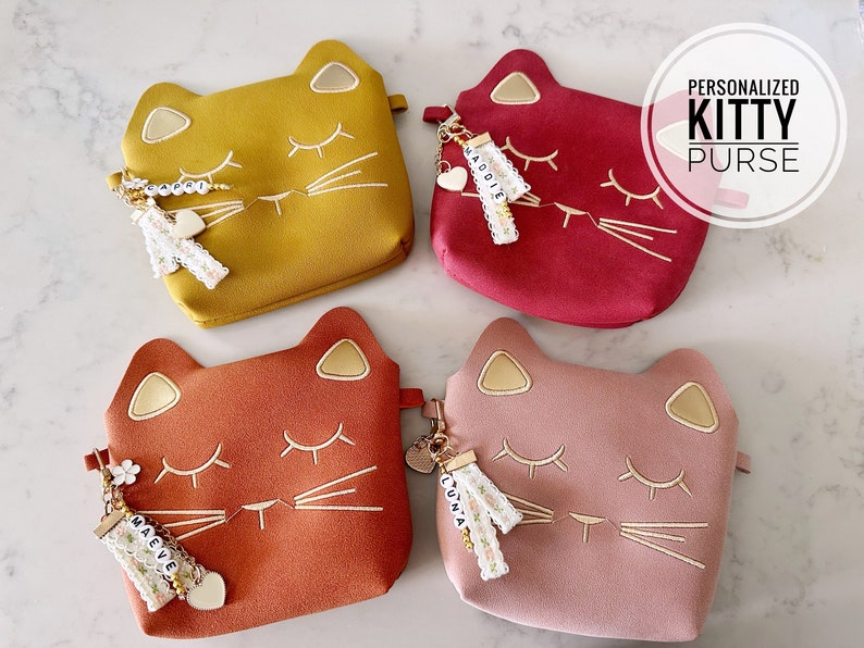Toddler Girls Personalized Suede Cat Kitty Handbag First Purse Kids Baby Birthday Princess Flower Girl Graduation 4, 5, 6 Year Old Gift