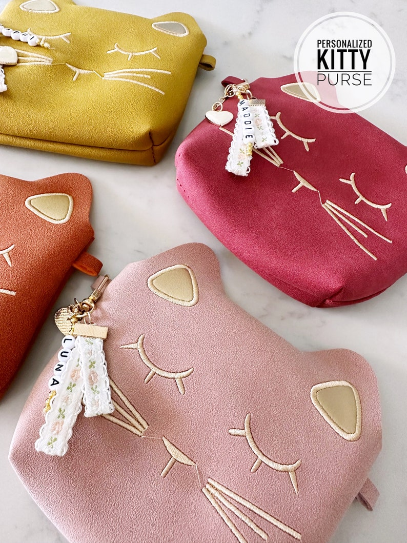 Toddler Girls Personalized Suede Cat Kitty Handbag First Purse Kids Baby Birthday Princess Flower Girl Graduation 4, 5, 6 Year Old Gift