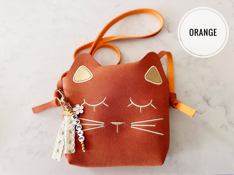 Toddler Girls Personalized Suede Cat Kitty Handbag First Purse Kids Baby Birthday Princess Flower Girl Graduation 4, 5, 6 Year Old Gift