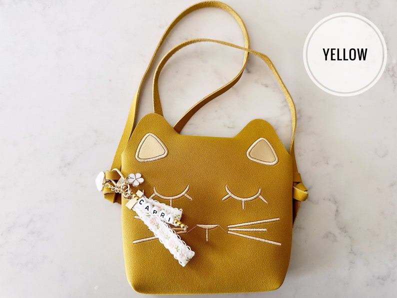 Toddler Girls Personalized Suede Cat Kitty Handbag First Purse Kids Baby Birthday Princess Flower Girl Graduation 4, 5, 6 Year Old Gift