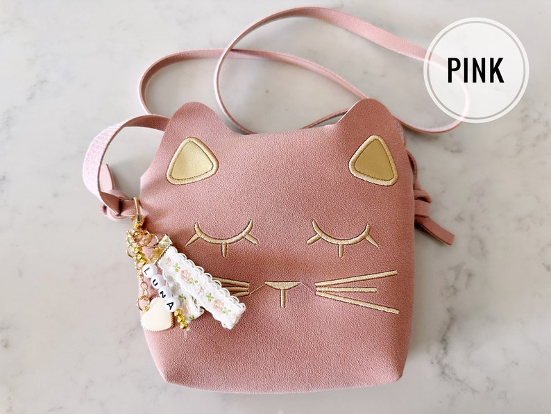 Toddler Girls Personalized Suede Cat Kitty Handbag First Purse Kids Baby Birthday Princess Flower Girl Graduation 4, 5, 6 Year Old Gift