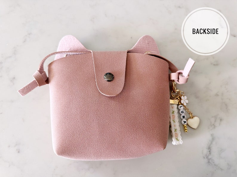 Toddler Girls Personalized Suede Cat Kitty Handbag First Purse Kids Baby Birthday Princess Flower Girl Graduation 4, 5, 6 Year Old Gift