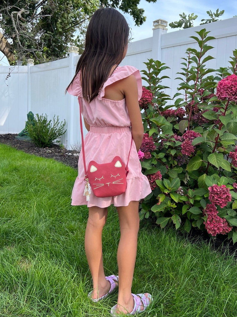 Toddler Girls Personalized Suede Cat Kitty Handbag First Purse Kids Baby Birthday Princess Flower Girl Graduation 4, 5, 6 Year Old Gift