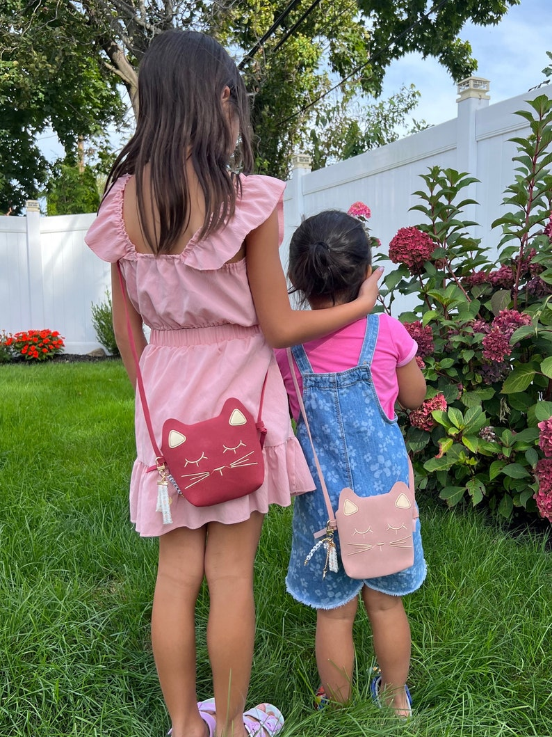 Toddler Girls Personalized Suede Cat Kitty Handbag First Purse Kids Baby Birthday Princess Flower Girl Graduation 4, 5, 6 Year Old Gift