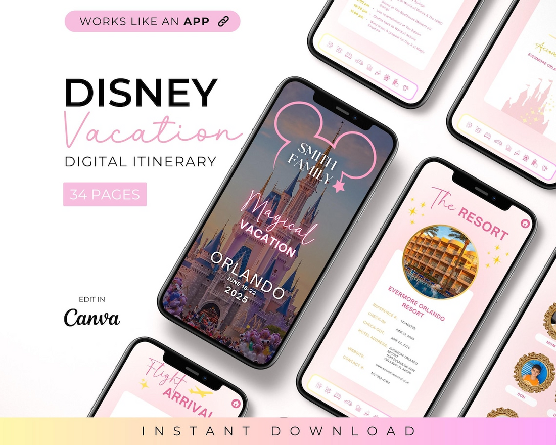 WDW Vacation Travel Digital Itinerary, Family Travel, Travel Agent Agency, Trip Itinerary, WDW Mobile Itinerary, Travel Guide, Canva
