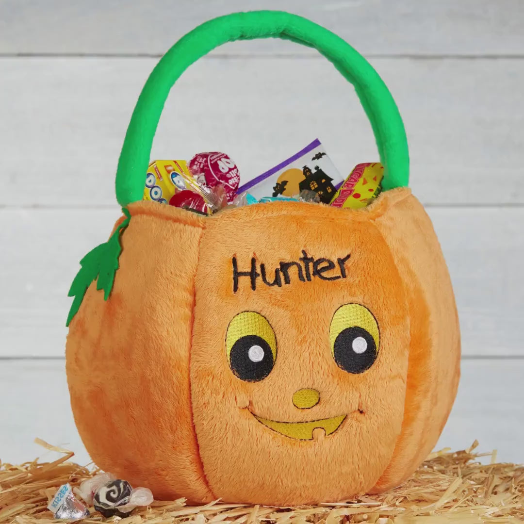 Pumpkin Pal Embroidered Plush Trick or Treat Bag, Custom Treat Bags, Custom Halloween for Kids, Custom Halloween
