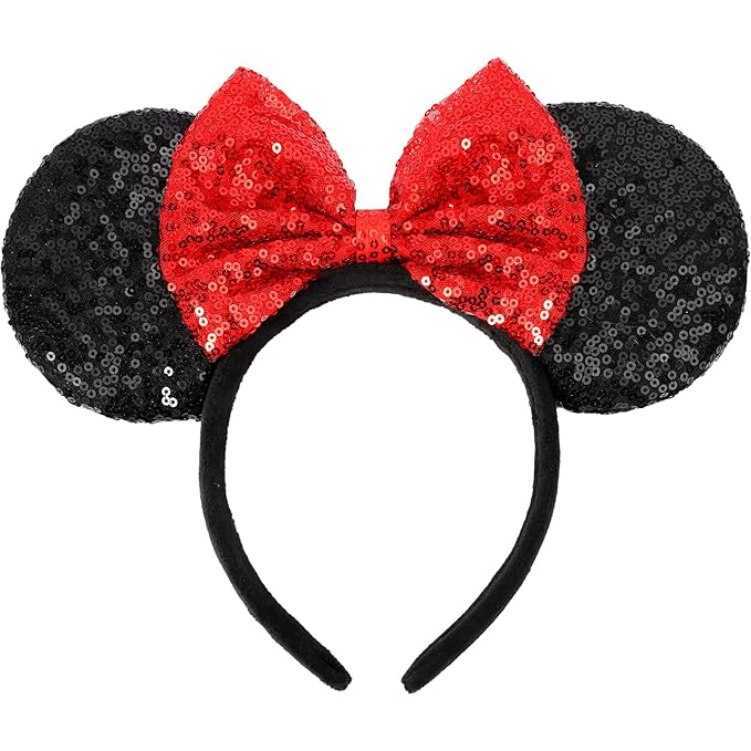 Mouse Ears Headbands, Sequin Mouse Ears for Women Girls Boys, Shiny Bow Headband for Cosplay Party Decorations Hair Accessories